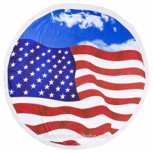 100% polyester American flag round beach towels for adults